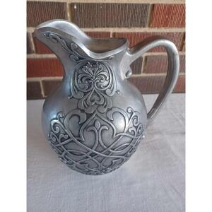 Forevemore Pewter Pitcher Embossed Ornate Floral Scroll Design Decorative Accent